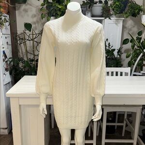 Suzy Shier XS Cream Cable Knit Turtleneck Sweater Dress NWOT